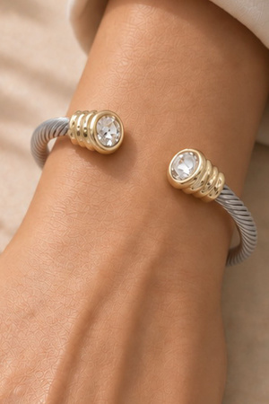Two-Tone Cable Cuff Bracelet with Crystal Ends