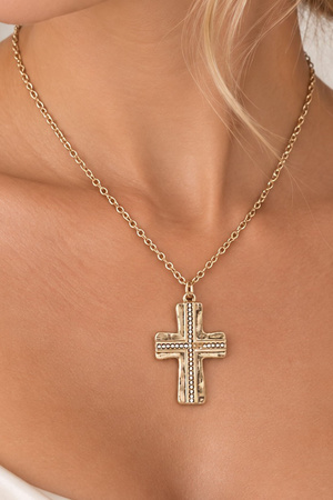 Two-Tone Rhinestone Cross Pendant Necklace