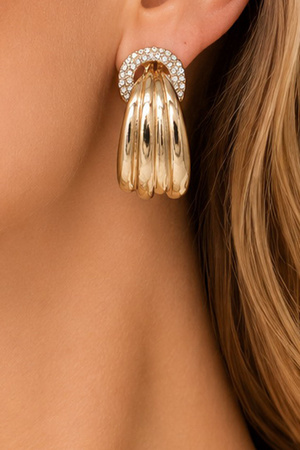 Rhinestone Ribbed Hoop Earrings