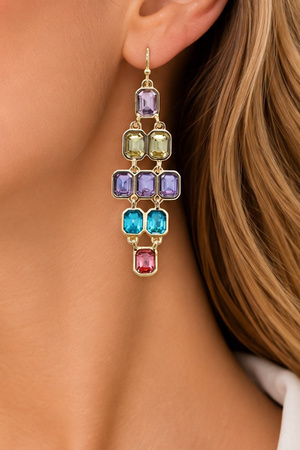 Emerald Cut Crystal Chandelier Earrings