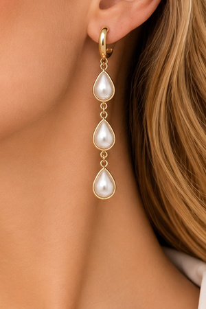 Pearl Teardrop Linear Drop Earrings