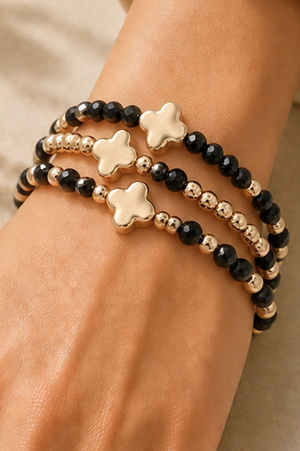 Clover & Multicolor Beaded Stretch Bracelet Set