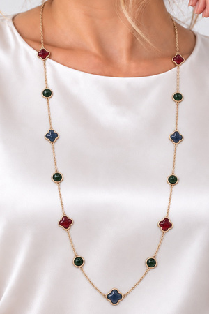 Clover & Round Stone Station Necklace
