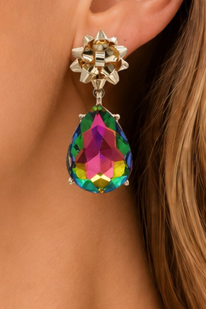 Iridescent Teardrop Bow Drop Earrings