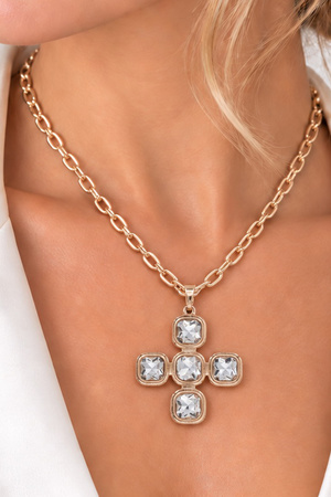 Faceted Stone Cross Pendant Necklace