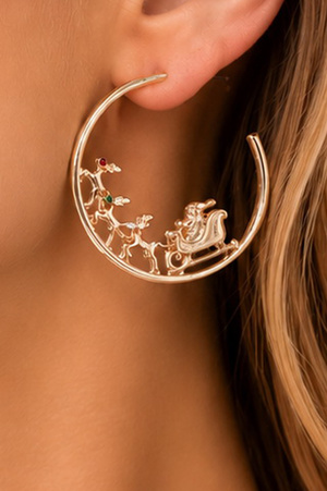 Santa Sleigh Hoop Earrings