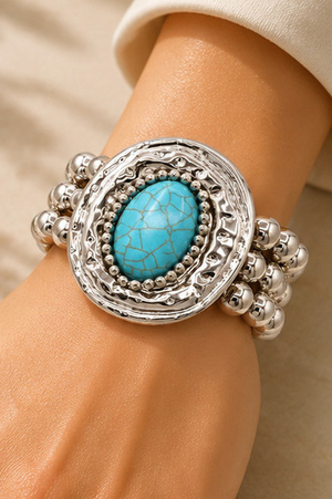 Turquoise Stone Statement Stretch Bracelet