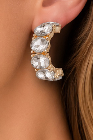 Faceted Oval Stone Hoop Earrings