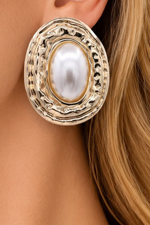 Hammered Oval Pearl Statement Earrings