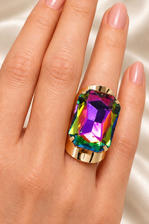 Gold Dipped Oversized Faceted Rectangular Crystal  Ring