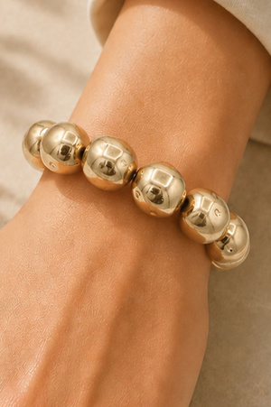 Worn Gold Chunky Bead Stretch Bracelet