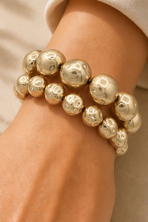 Worn Gold Mixed Bead Stretch Bracelet Set