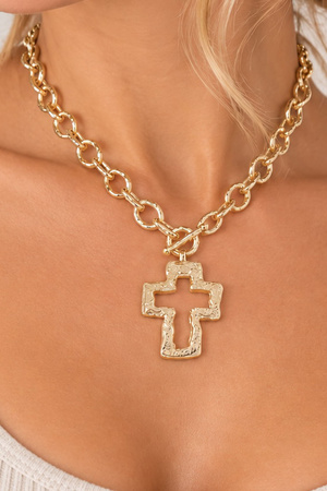 Hammered Open Cross Toggle Necklace
