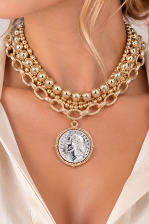 2-in-1 Layered Bead & Two-Tone Coin Pendant Necklace Set