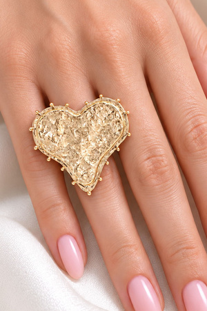 Gold Hammered Heart Statement Ring
