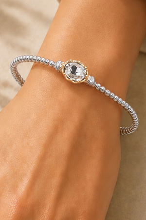 Two-Tone Crystal Accent Beaded Bangle Bracelet