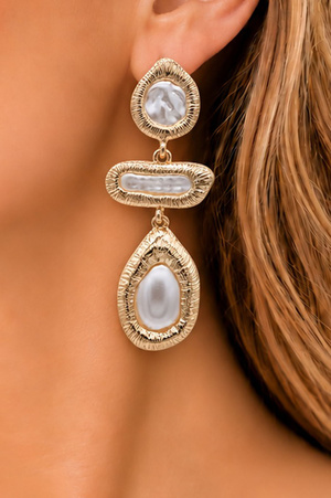 Pearl Geometric Triple Drop Earrings