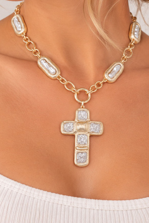 Pearl Accent Cross Pendant Necklace