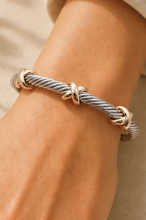 Two-Tone X Accent Cable Open Cuff Bracelet