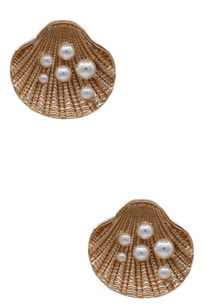 Seashell and Pearl Stud Earrings